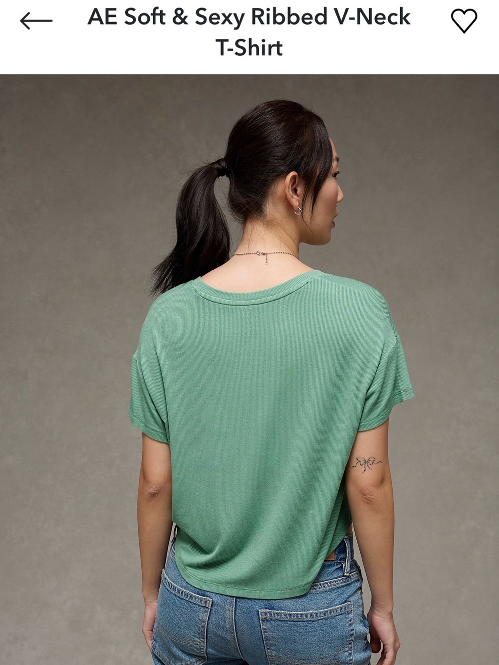 American Eagle Outfitters Mint Green Ribbed V-Neck Tee- Size L BNWT - Picture 2 of 9